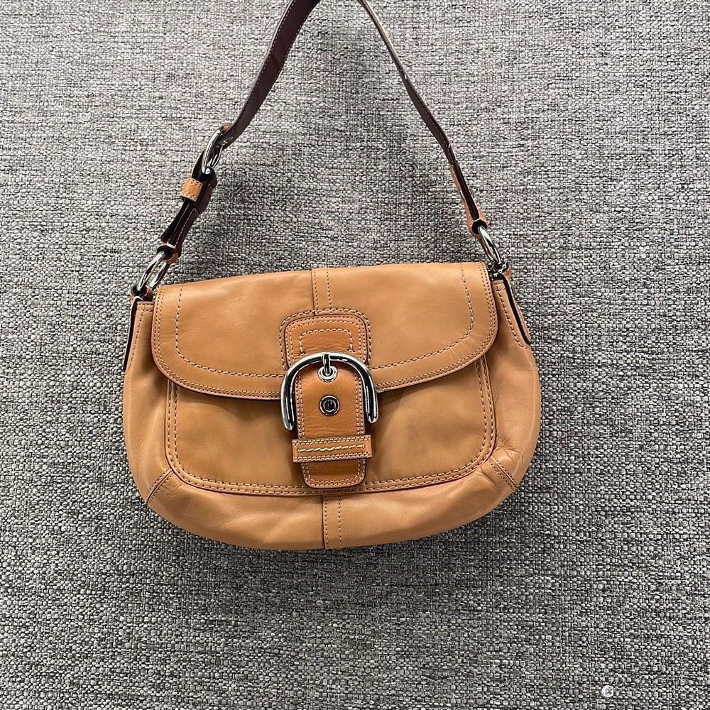 Coach Shoulder Bag Small Bamboo Tan Soho Flap Bag Leather Hobo W COA - Picture 1 of 13